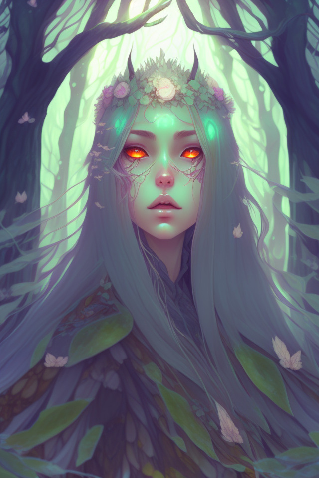 ghost of the forest by Anna Dittmann, digital art, horror, trending on artstation, anime arts, featured on Pixiv, HD, 8K.jpg