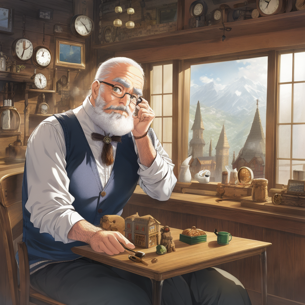 37526-1550904897-Bearded old man, glasses, sitting at table, vest, solo, masterpiece, clocks, wooden shack.png