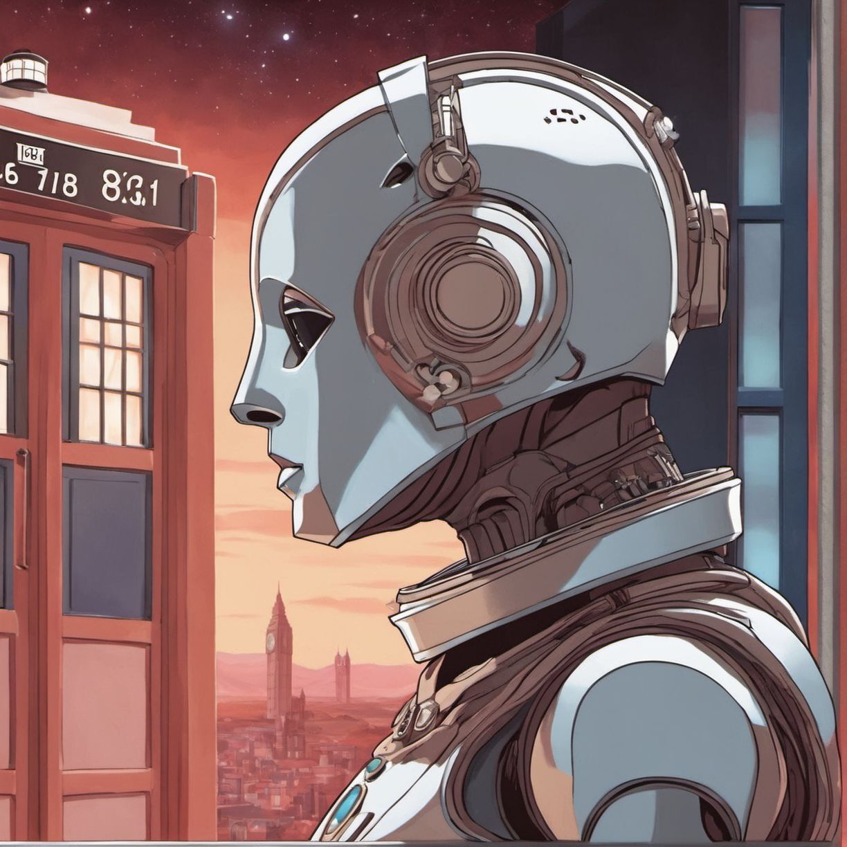 A frame from the show Doctor Who featuring a cyberman Lofi girl