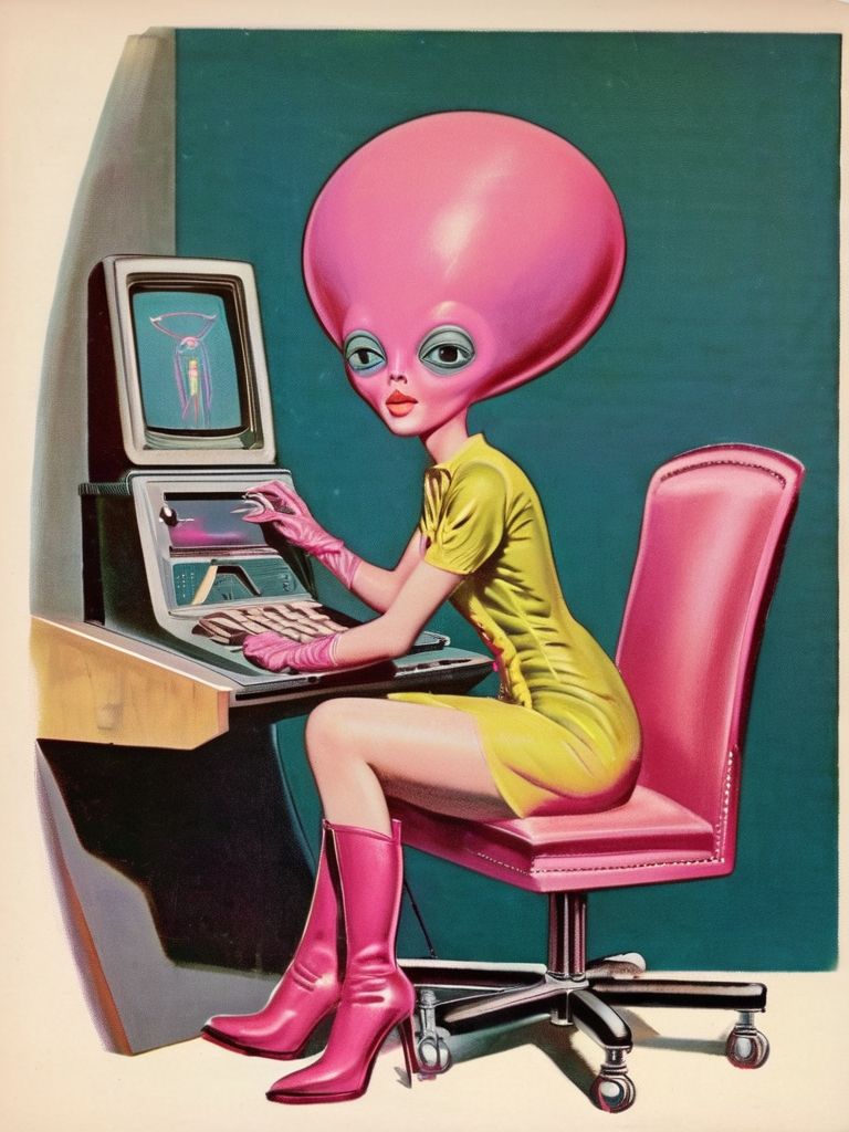 00033-20230906103405-7778-an alien  woman in pink boots sitting on a chair in front of a computer desk VintageMagStyle , Very detailed, clean, high qualit-before-highres-fix.jpg