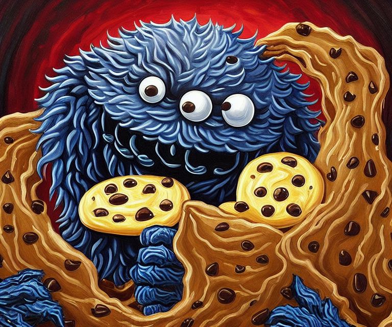 00101-1535237176-A painting of the cookie monster as a demonic hungry beast, very detailed, clean, high quality, sharp image, based on H.P Lovecr.JPG