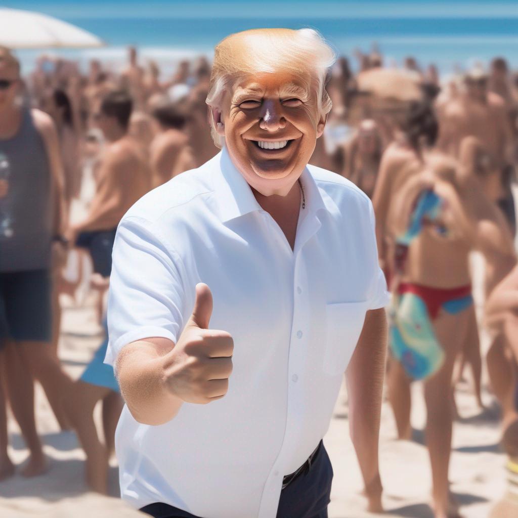 Trump Thumbs Up at the Beach