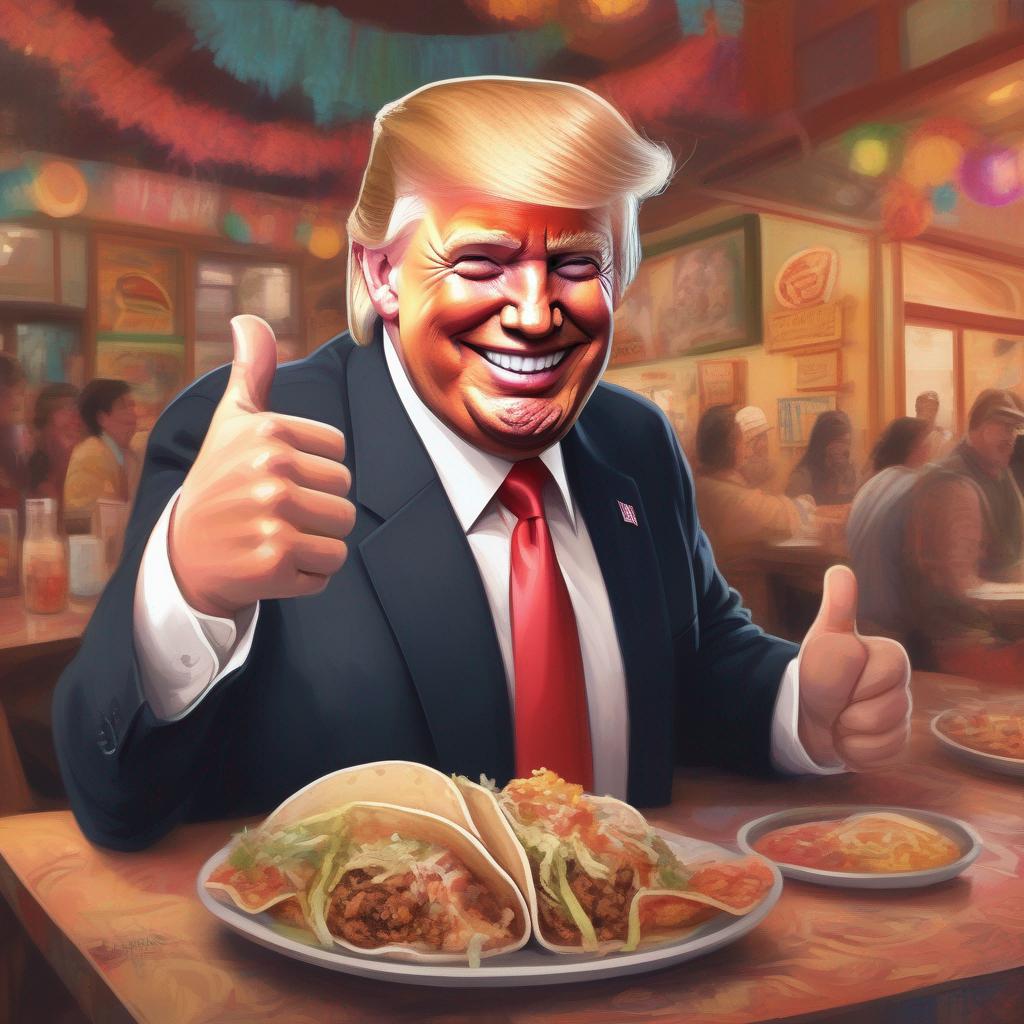 Trump Thumbs Up in a Taco Restaurant