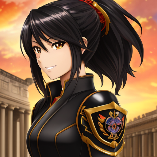 00193-2486332963-art by yaguru magiku, A teenage girl wearing a black western knight armor, angry smile, in the style of Kyoto Animation in the 2.png