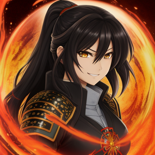 00190-1448517717-art by yaguru magiku, A teenage girl wearing a black knight armor, angry smile, in the style of Kyoto Animation in the 2010s, of.png