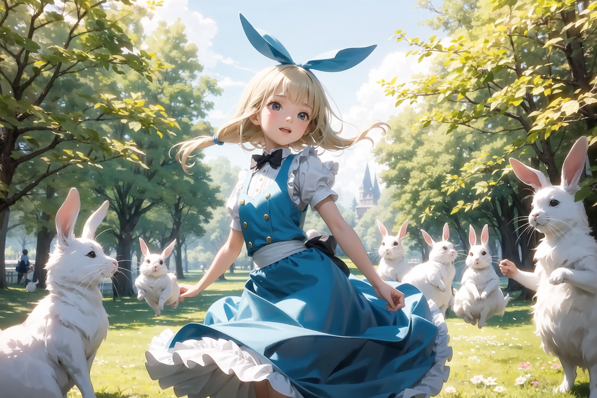 1girl,kawaii,alice in wonderland,Dancing with the Rabbits