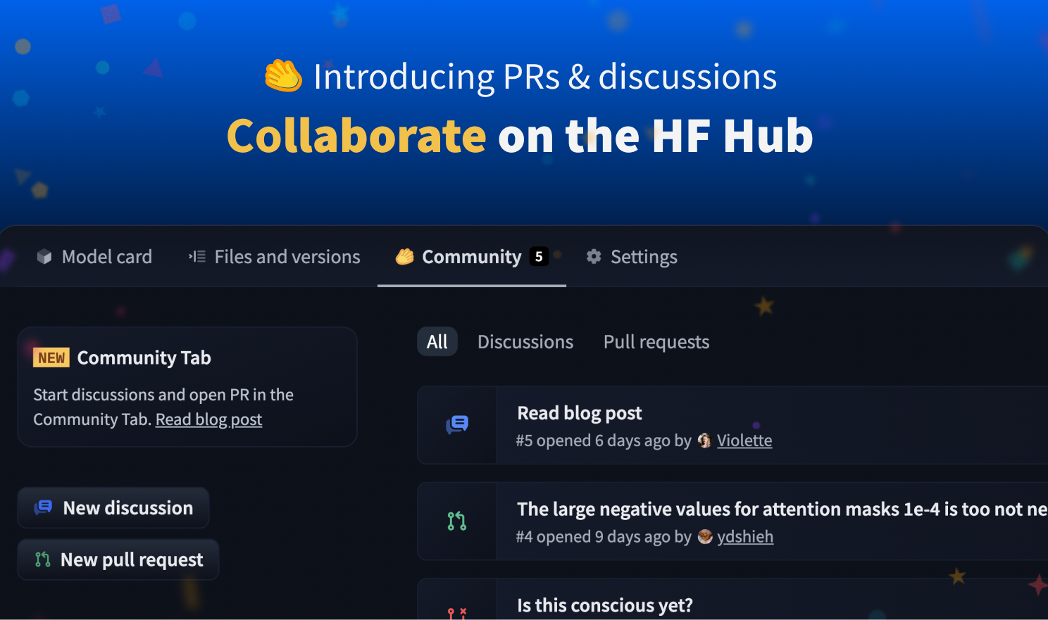 Pull requests and discussions on the hub