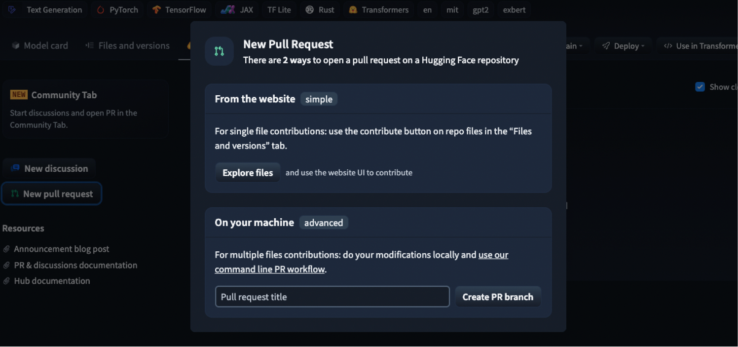 Pull requests on the Hugging Face Hub