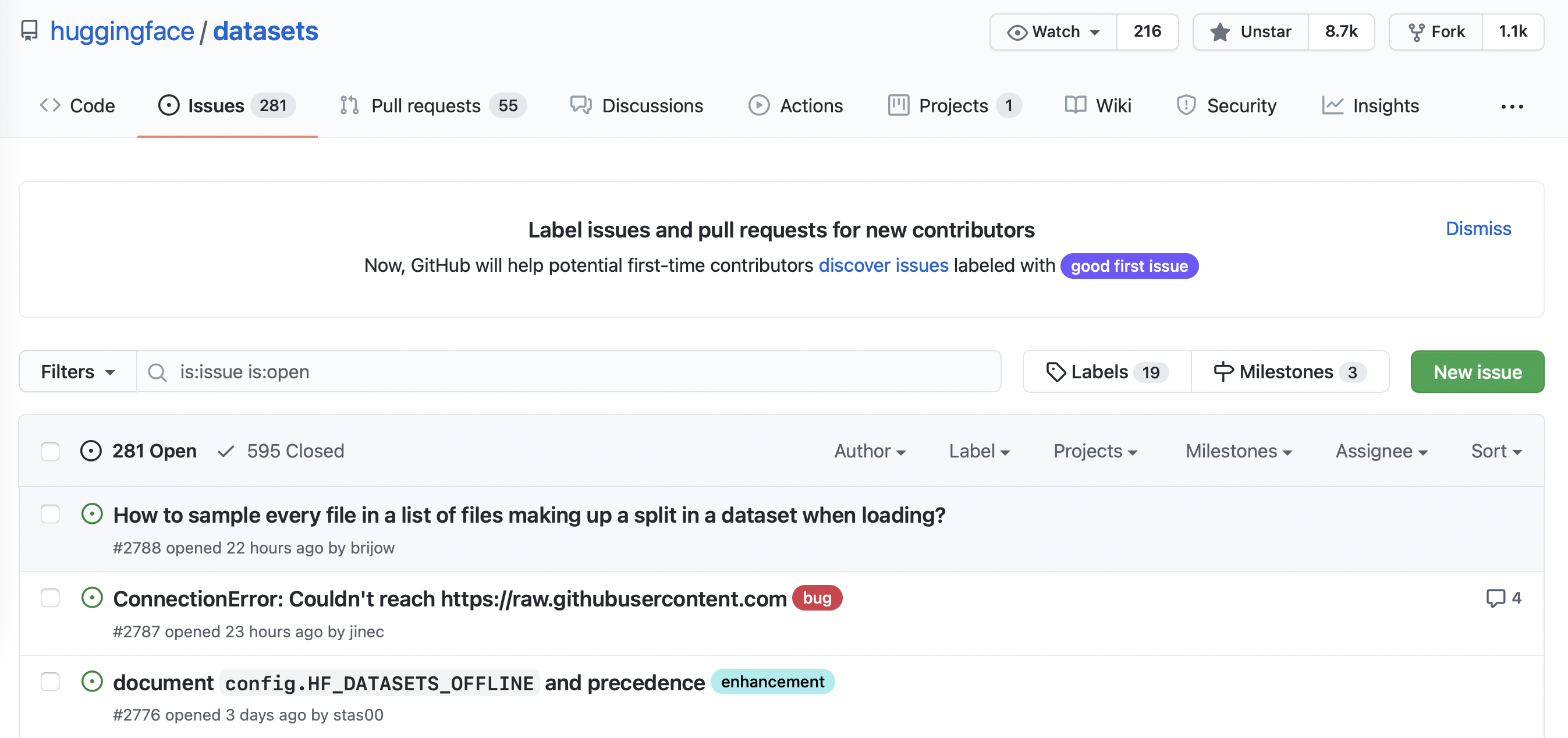 The GitHub issues associated with 🤗 Datasets.