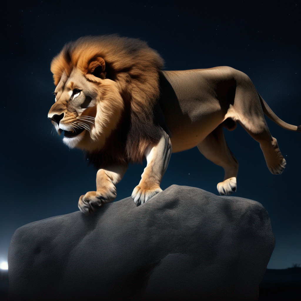 generated image of a lion on a rock at night