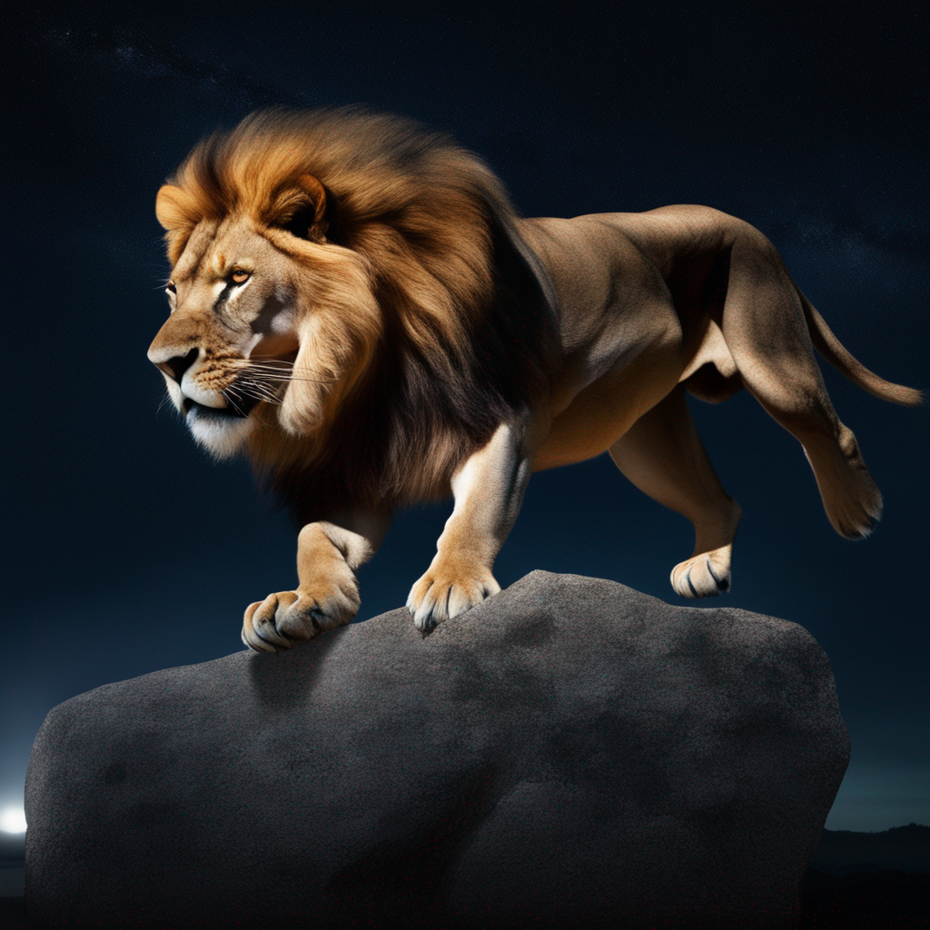 generated image of a lion on a rock at night in higher quality