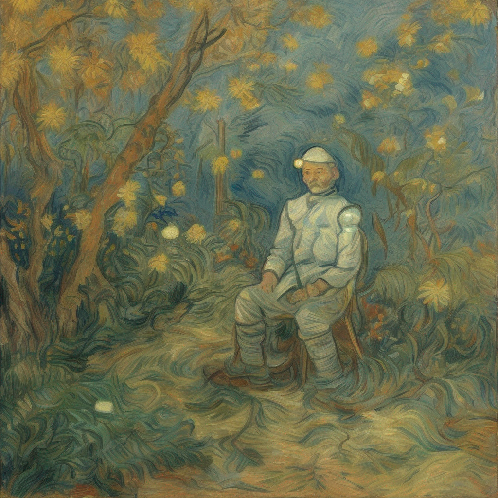 generated image of an astronaut in a jungle in the style of a van gogh painting
