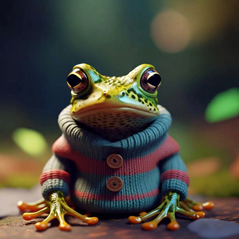 a DSLR photo of a frog wearing a sweater.jpg