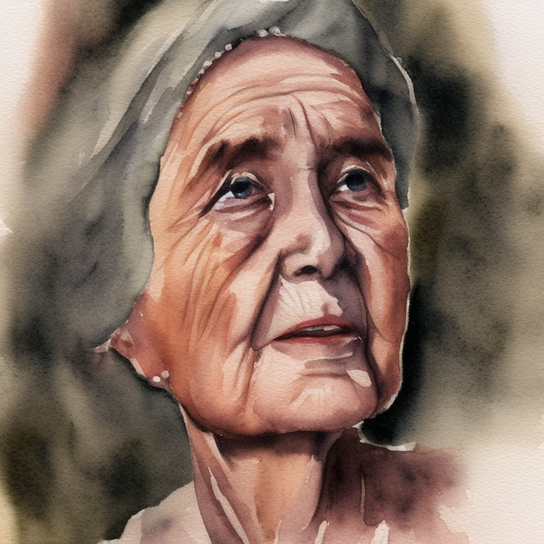 04991-1613714010-watercolor painting, portrait of old woman, delicate texture, simple background, dramatic lighting.png