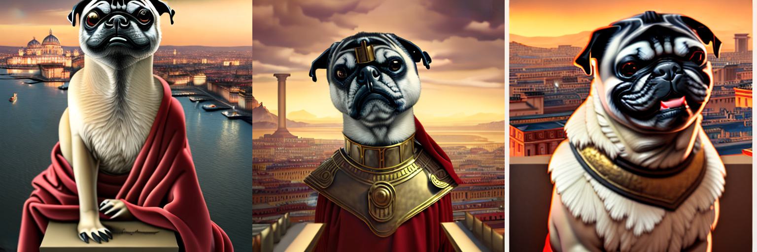 Portrait of puggieace dog as a Roman Emperor, city in background, ultra realistic, intricate details, eerie, highly detailed, photorealistic, octane render, 8 k, unreal engine. art by artgerm and greg rutkowski and charlie bowater and magali villeneuve and alphonse mucha
