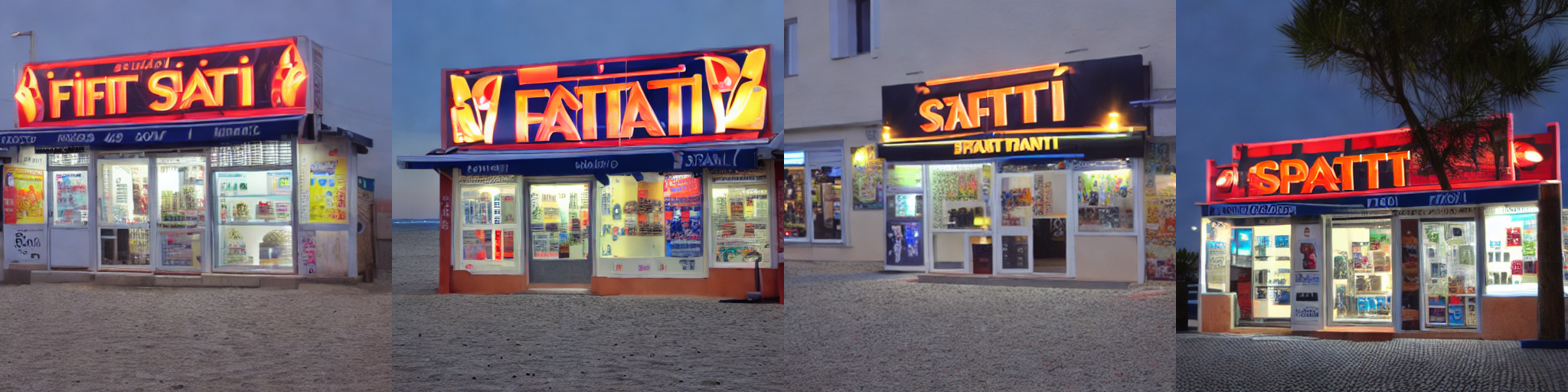 a picture of spaeti store on the beach near the sea, best quality