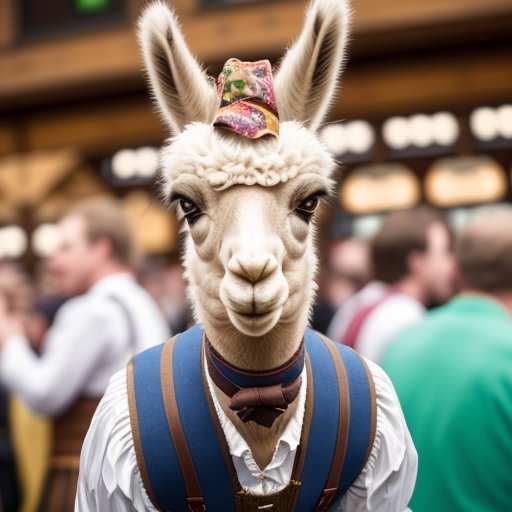 a lean, scrawny llama at the oktoberfest