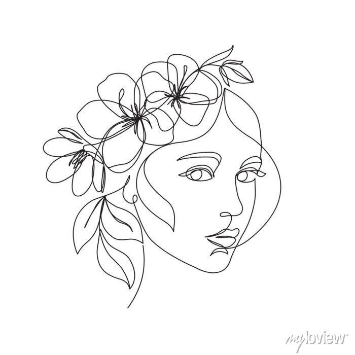 Fashion One Line Drawing Logo Women Face With Plant Stock Illustration -  Download Image Now - iStock
