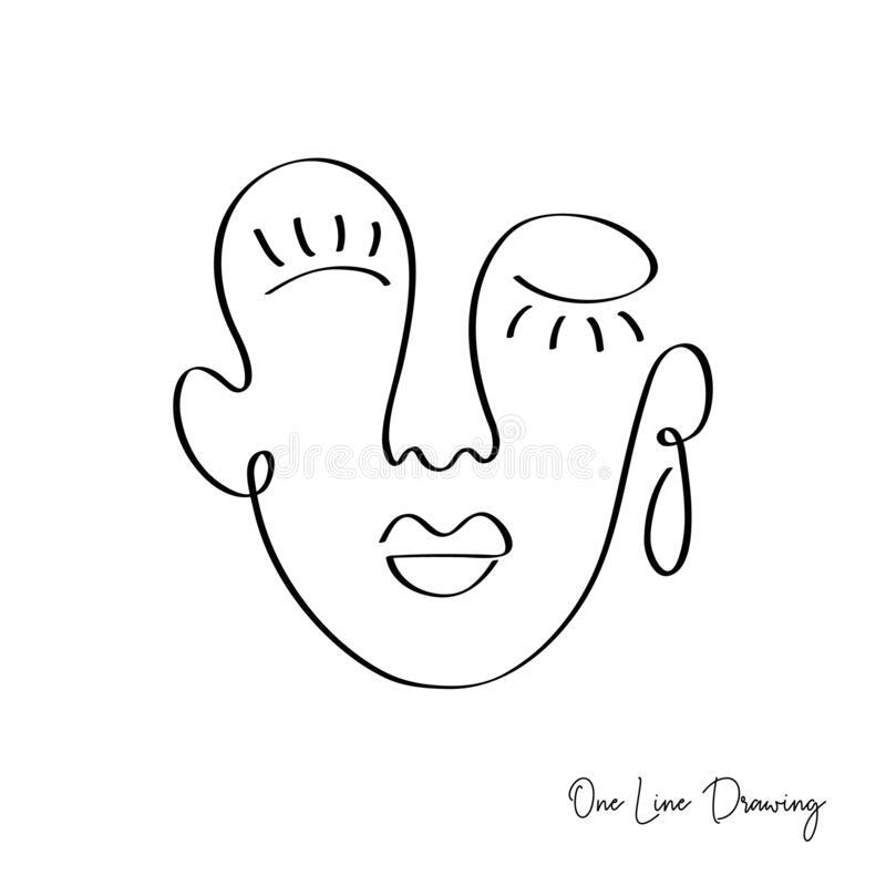 Fashion one line drawing women faces Royalty Free Vector