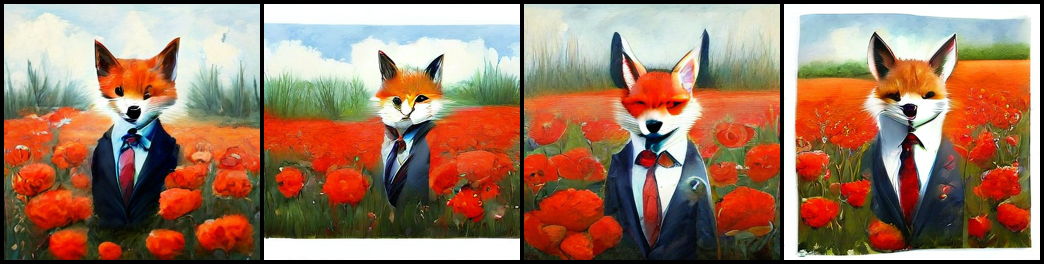 painting of a cute fox in a suit in a field of poppies_cfg_8_seed_11.png